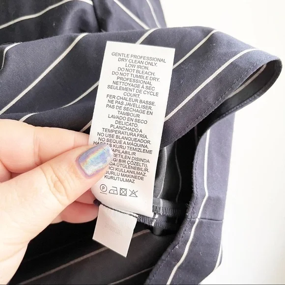 Tibi Sateen Striped Navy Blue Top
